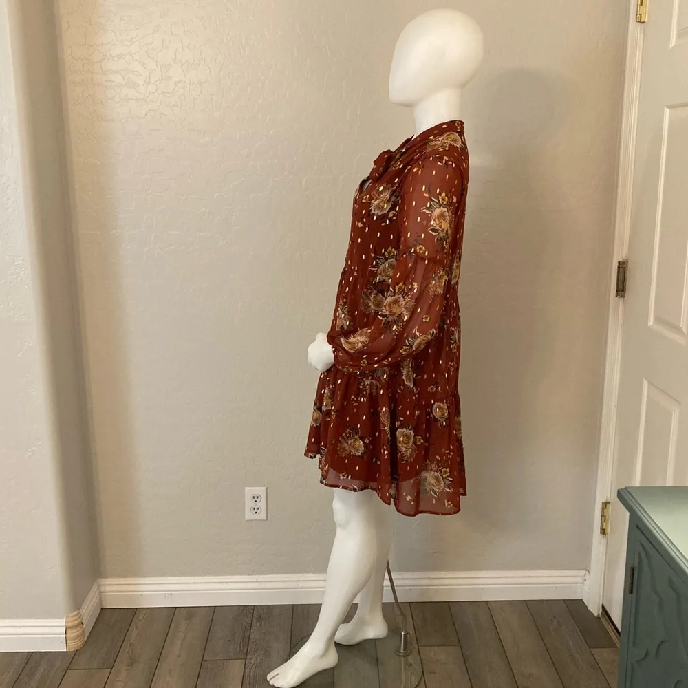 Luxology Rust Floral Baby Doll Dress S_7